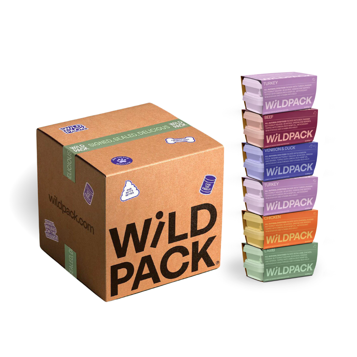 WiLD PACK Raw Dog Food Trial Box (6kg Sampler of 5 Recipes)